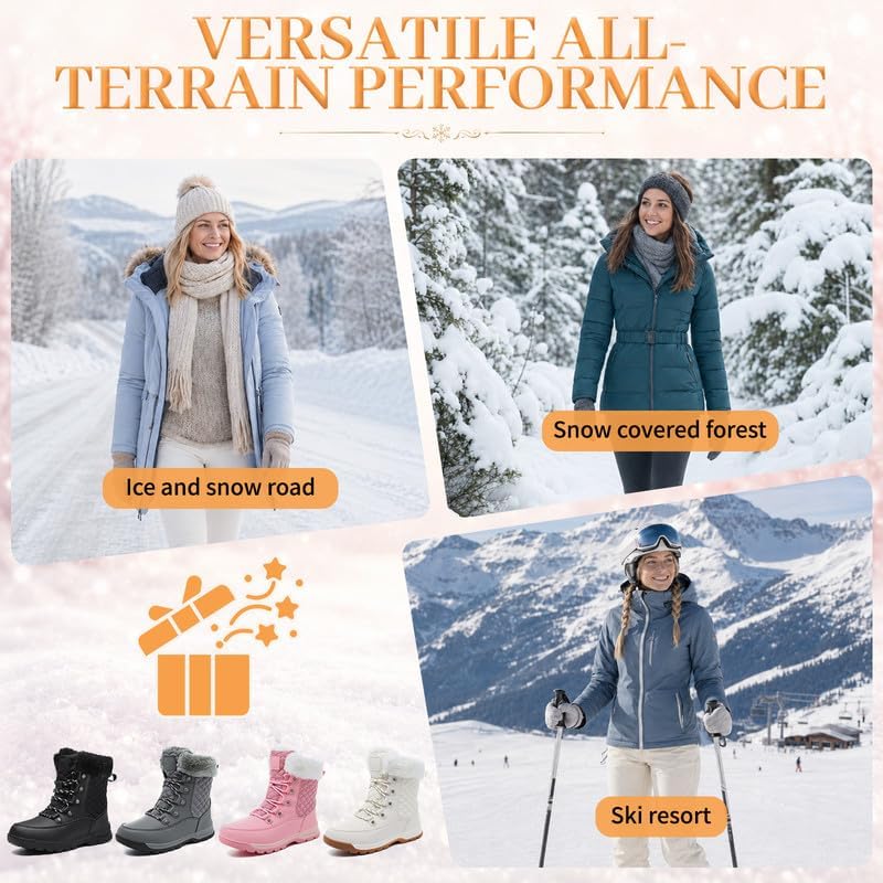 Womens Winter Snow Boots Mid-Calf Booties Warm Fur Lined Cold Weather Shoes