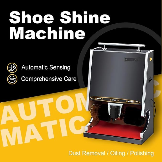 Electric Shoe Polisher Automatic Shoe Machines Cleaning Shoe Cleaner | Fully-automatic induction shoe polishing machine with 100W motor, stainless steel construction, compact for home/hotel/o