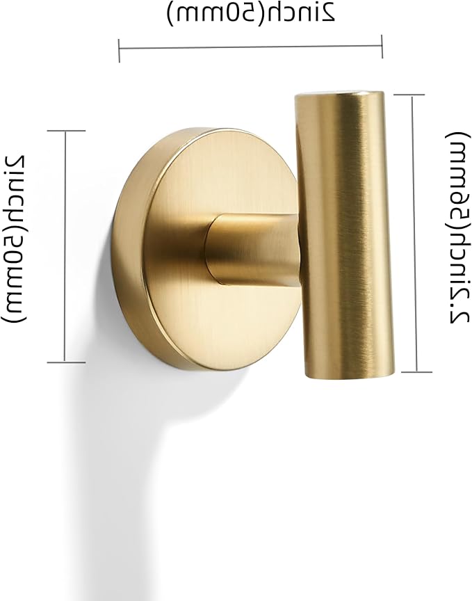 Wall Mounted Bathroom Towel Hooks for Hanging Clothes,Hat,3 Pack Champagne Brass Coat Hook Robe Hooks.Suitable for Hotels and bathrooms.