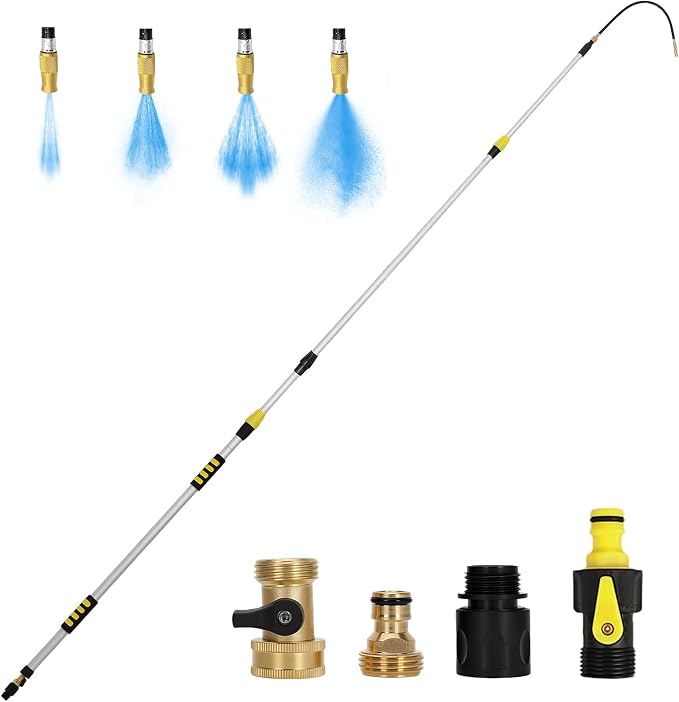 24FT Reach Gutter Cleaner, Gutter Cleaning Tools from the Ground with 3/4" Brass Shut-Off Valve & Bendable 360° Rotating Water Wand, Safe Cleaning for 2-Story Homes