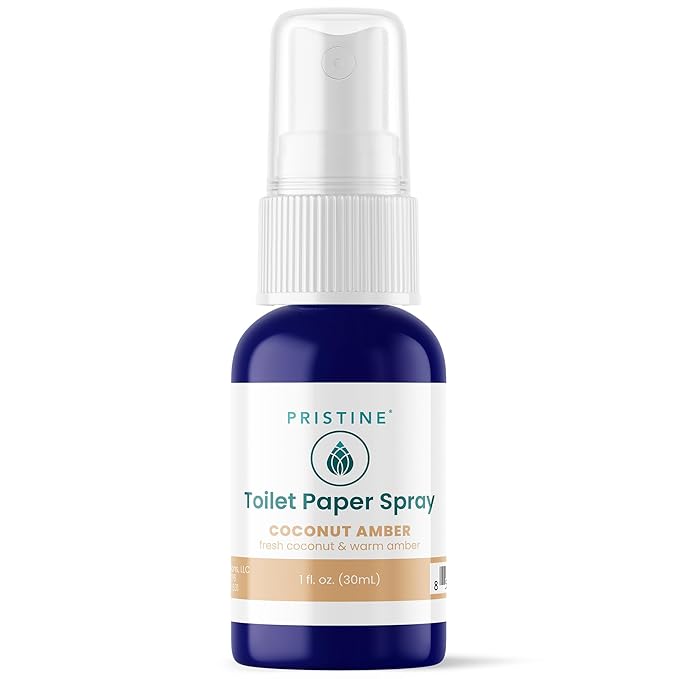 PRISTINE Toilet Paper Spray, As Seen on Shark Tank, Flushable Wipe Alternative, Personal Cleansing Bathroom Spray for Regular Toilet Tissue, Bidet Alternative, Made in USA, Coco Amber, 1oz Travel
