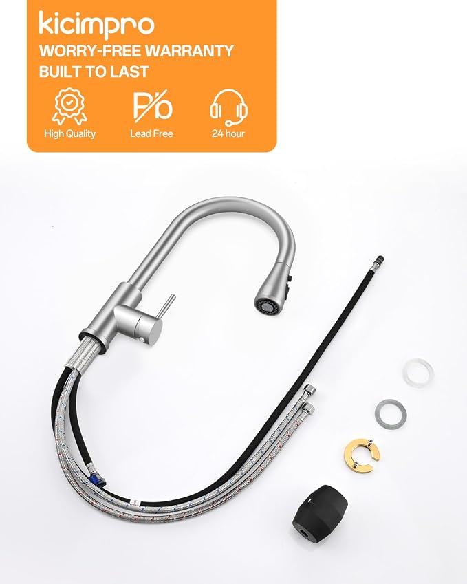 Kicimpro Kitchen Faucets with Pull Down Sprayer, NSF Certified Lead-Free 304 Stainless Steel Sink Faucet 1 Hole, Faucet for Kitchen Sink, Rv, Bar, Camper, Laundry, Easy Installation,Brushed Nickel | 3 Spray Modes, 360 Swivel, Deck Plate, SUS304, Fits 1...