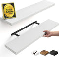 BAYKA Floating Shelves for Wall, 35.4 inches Long Wall Mounted Rustic Wood Shelves for Bathroom, Bedroom, Living Room, Kitchen, Office, Hanging Shelf for Books/Storage/Decor(White,Set of 2)