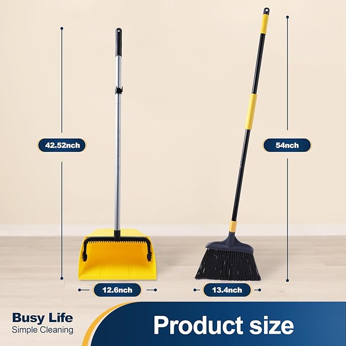 Yocada Commercial Heavy Duty Broom and Dustpan with Comb Set Indoor Outdoor for Courtyard Garage Lobby Mall Market Floor Home Kitchen Room Office Pet Hair Rubbish