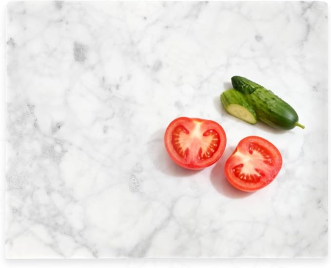 Marble Cutting Board for Kitchen 20×16 Inch Italian Carrara White | Natural stone, 0.59" thick, non-slip feet, stay cool for dough/butter, ideal for pastry, cheese, charcuterie, pizza, bread