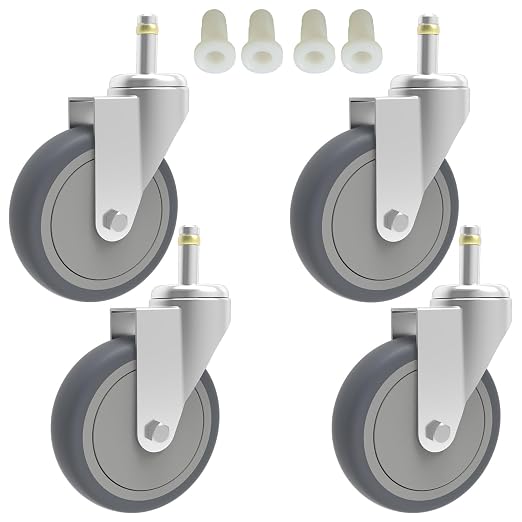 RILIDRI 4-Inch Swivel Stem Caster, 7/16-Inch Stem Diameter Rubber Wheel, Heavy Duty TPR Replacement Wheels for Rubbermaid Mop Bucket Cart Grill Casters - 4 Pack