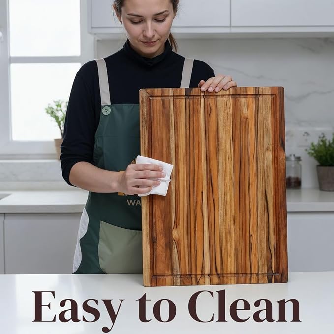 Premium Teak Wood Cutting Board 20×15 Inch, Extra Thick 1.5 Inch Edge Grain Butcher Block for Meat & Carving, Large Wooden Non-toxic Cutting Board with Juice Groove & Handles by New M Way
