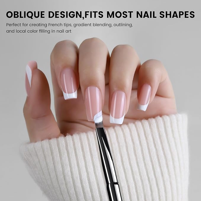 YOKEFELLOW EliteAlly Nail Art Brushes,Oblique Head French Tip Brush for Gel nail polish and Painting French Manicure Design Professional Nail Art Tool(EA08-ANGLED)