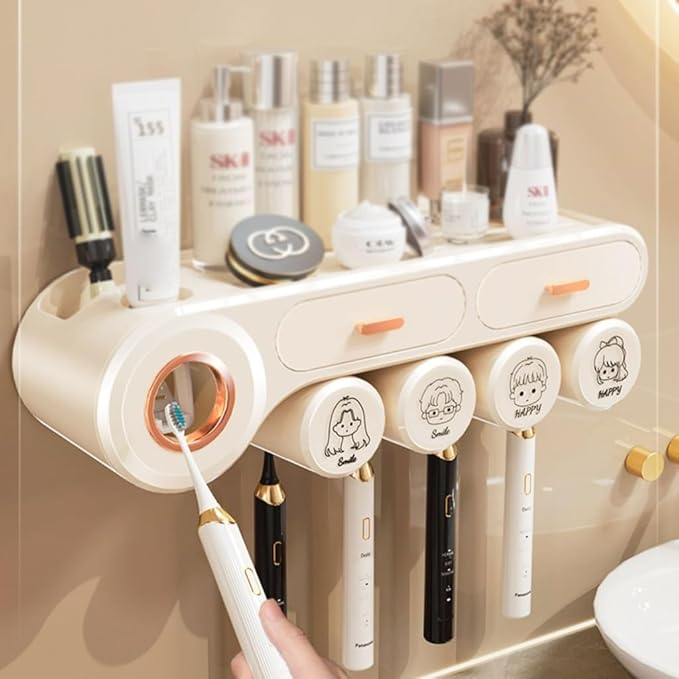Toothbrush Rack Toothbrush Rack Rack Cup Tooth Cup Brushing Rack Free Punch Wash Table Wall Hanging Family Mouthwash Cup Toothpaste Bathroom Toothbrush Holder(B)