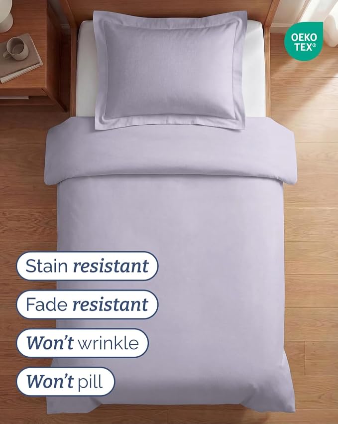 Duvet Cover Twin/Twin XL Size Set - Extra Soft Twin/Twin XL Duvet Cover 68" x 90" with 1 Pillow Sham for Women, Men, Kids & Teens - Easy-Care & Fade Free with Zipper Closures & Ties (Light Lavender)