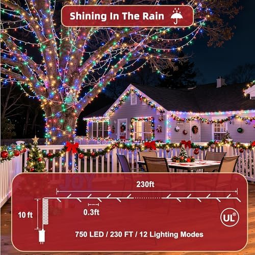 240ft Outdoor Christmas Lights, 750 LED Super Long String Lights 12 Modes & Timer Memory, Dimmable Outsite Waterproof Light Strings for Xmas Tree Garden Wedding Party Holiday Decorations Multicolor