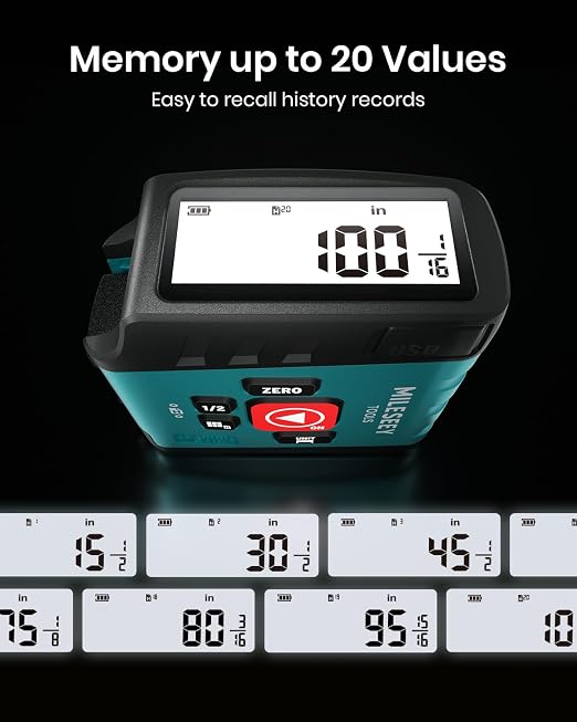 MILESEEY DT20 Digital Laser Tape Measure,131Ft Laser Distance Meter & 16Ft Digital Tape, Rechargeable, 1/16" Accuracy, Large Backlit Display, Ft/In/M/CM/MM Units, Area Volume for Home DIY Construction