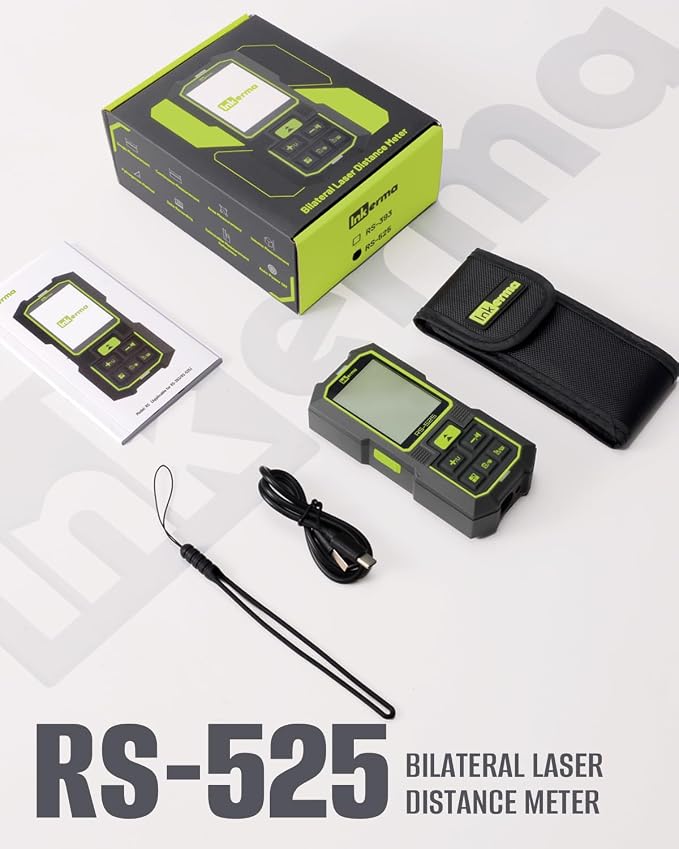 Inkerma Dual Laser Measurement Tool, 525Ft/160M Bilateral Laser Distance Meter, Rechargeable Laser Measure with Ft/in/M Multiple Units, Angle Sensor, Pythagorean Mode, Area and Volume