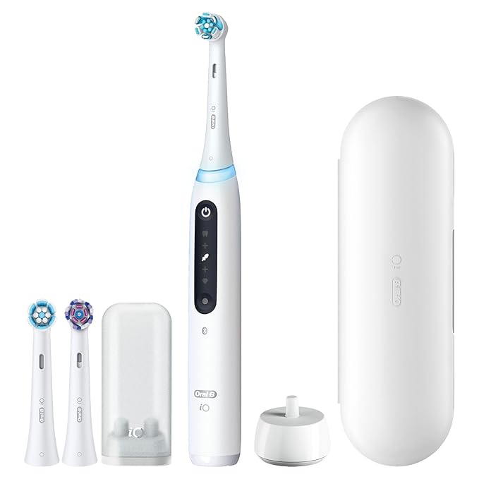 Oral-B Rechargeable Electric Toothbrush, iO5 Limited Deep Clean & Whiten, 5 Cleaning Modes, Visual Pressure Sensor to Protect Gums, Travel Case, 3 Brush Heads, White (Pack of 3)