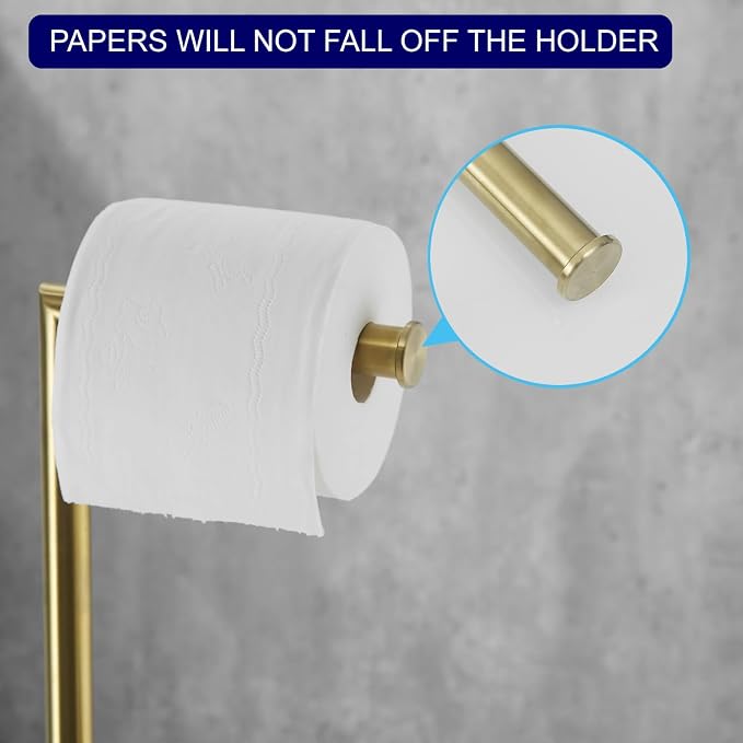 Free Standing Toilet Paper Roll Holder Stand with Reserve, Gold Brushed