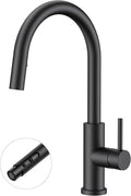 FORIOUS Kitchen Faucet with Hidden Pull Down Sprayer, Black Single Handle | Lead-Free, Stainless Steel, High Arc Sink Faucet with Deck Plate, 1 or 3 Hole Mount for Bar RV Outdoor Laundry Farmhouse