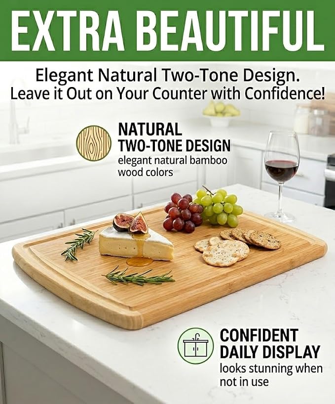 Greener Chef Luxury Bamboo Cutting Board (Extra Large) with Vertical Grain Strength Technology - Non Toxic, Spacious and Lightweight 18" XL Chopping Board Gift - Replacements for Life