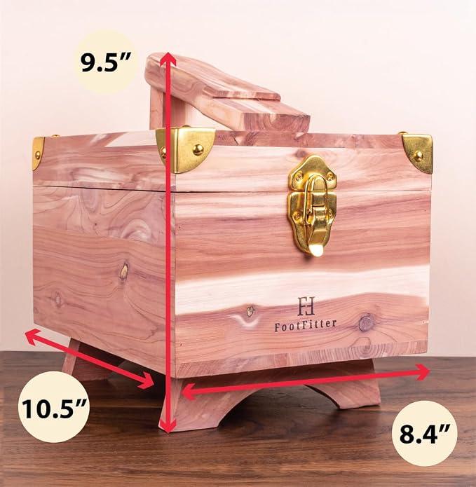 FootFitter Grand Cedar Shoe Shine Valet Box with Stand, USA Grown Wood | Premium Cedar Wood Storage Case with Stand & Shoe Rest for Polishing Space & Shoe Care Accessories