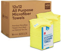Microfiber Wholesale Bulk 12” X 12” All Purpose Towels Case Quantity (400 Count) | No Fraying | High Density Microfiber | Zero Chemical Cleaner | Long-Lasting (Yellow)