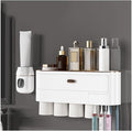 Toothbrush Rack Wall-Mounted Toothbrush Holder Punch-Free Multifunctional Storage Rack with Mouthwash Cup Toothpaste Squeezer Kit Bathroom Toothbrush Holder(C,Medium)