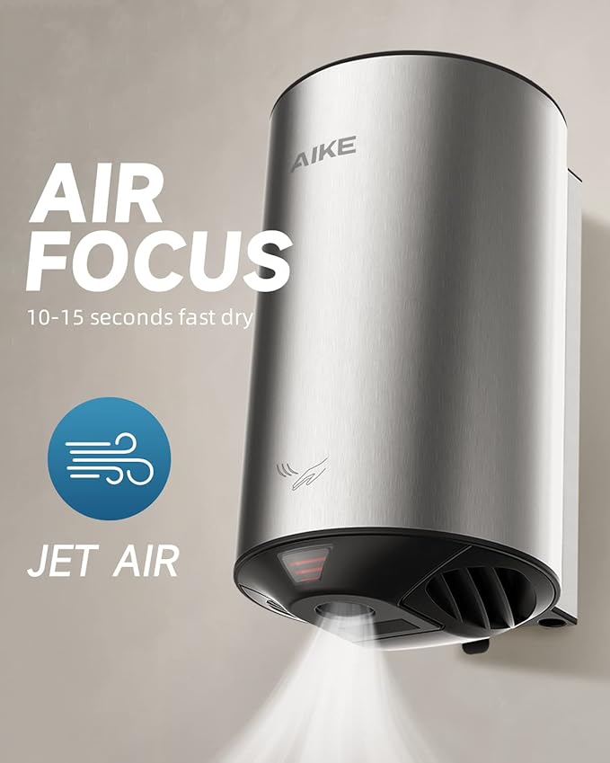 AIKE Air Focus Compact Hand Dryer UL Listed 120V 1350W Brush Stainless Steel Finish
