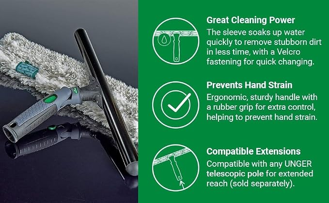UNGER ErgoTec Ninja Kit 4-in-1: Squeegee, Scrubber, Holder, Cloth | Professional indoor/outdoor window cleaning; WNK12 advanced kit; complete 4-piece system