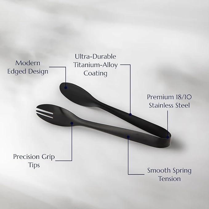 Stainless Steel Serving Tongs, Elegant Table Tongs for Dining (Matte Black)