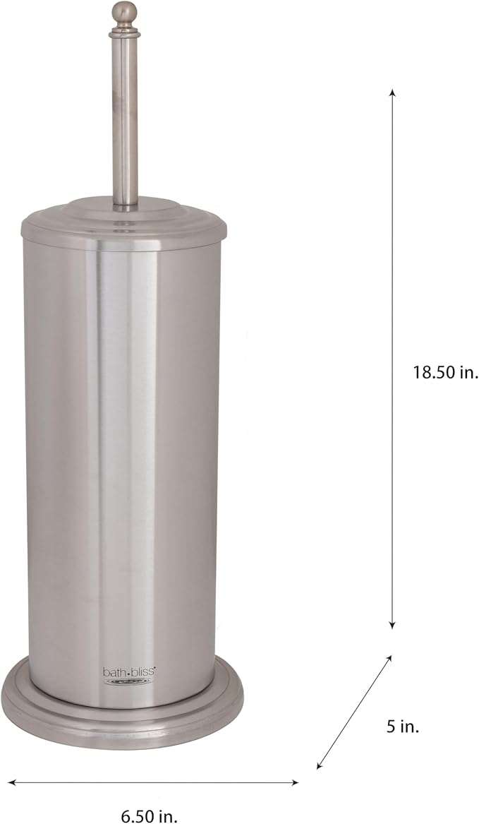Bath Bliss Bathroom Accessories 3 Piece Trash Can, Plunger & Toilet Brush Combo Bath Set, Stainless Steel Silver (AZ-120001-SS)