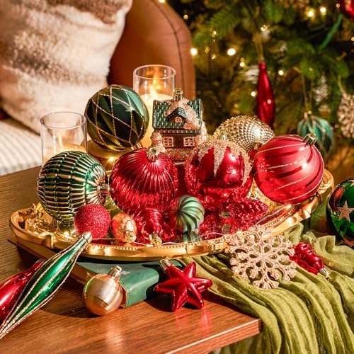 JORNOY 106Pcs Christmas Ornaments Set, Shatterproof Assorted Hanging Baubles Decorations Bulk for Christmas Tree Decorations Home Holiday Party Decor, Red & Green & Gold