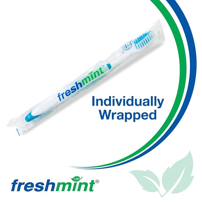 FRESHMINT Individually Wrapped Bulk Premium Toothbrushes (144 Pack), Oversized Easy Grip Handle, Soft Multi Color Nylon Bristles, Perfect for Travel, Hotel, Donation. Toothpaste Sold Separately.