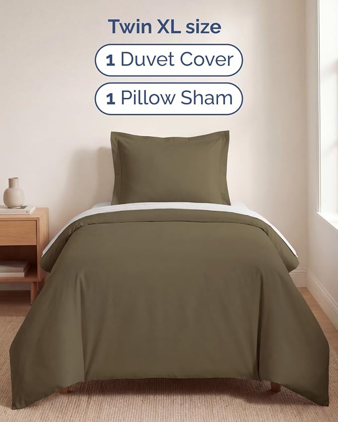 Duvet Cover Twin/Twin XL Size Set - Extra Soft Twin/Twin XL Duvet Cover 68" x 90" with 1 Pillow Sham for Women, Men, Kids & Teens - Comfy, Easy-Care & Fade Free with Zipper Closures and Ties (Khaki)