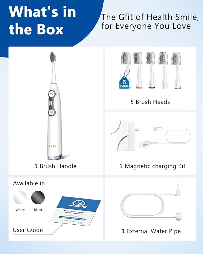 Electric Toothbrush with Water Flosser, 3-in-1 Sonic Brush & Oral Irrigator Combo for Adults, Cordless Brush & Floss System with 5 Brush Heads, 3 Modes, 30-Day Battery, for Braces & Sensitive Gums