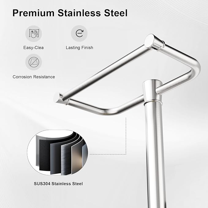 Freestanding Toilet Paper Holder Stand, Heavy Duty Brushed Nickel Stainless Steel Toilet Paper Holder with Weighted Base, Rustproof & Tool-Free Installation for Modern Bathrooms