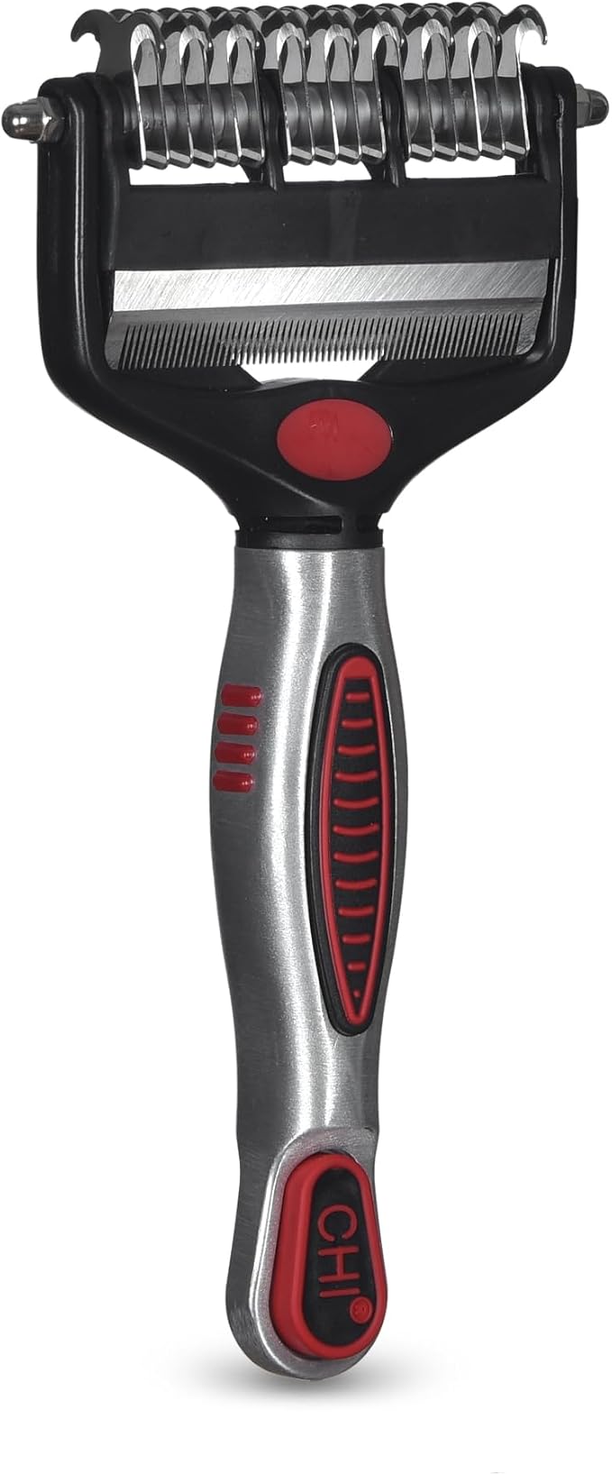 CHI for Dogs 2 in 1 Dematting and Deshedding Rake, Dual Head Dog Grooming Tool with Wide Tooth Dematting Rake and Fine Deshedding Rake, Detangler Comb for Thick Double and Long Dog Coat