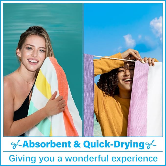 Vikumond Turkish Beach Towel Blanket Oversized 88x82 Inch Quick Dry | Lightweight Compact Portable Sand Free Absorbent Boho Woven Throw for Pool Swimming Picnic Camping Cruise Outdoor Essentials