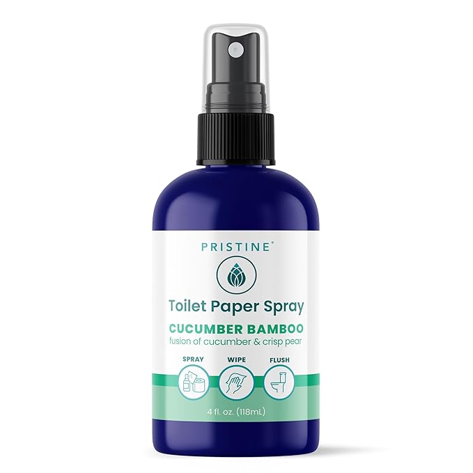 PRISTINE Toilet Paper Spray, As Seen on Shark Tank, Flushable Wipe Alternative, Personal Cleansing Bathroom Spray for Regular Toilet Tissue, Bidet Alternative, Made in USA, Cucumber Bamboo, 4oz Bottle