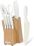 13 Piece Knife Set，Kitchen Knife Block Set，White stainless steel knife set with sharpener for Chopping, Slicing, Dicing & Cutting，Dishwasher safe