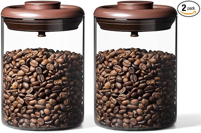 Glass Coffee Canister 900ml x 2 Jar, Airtight Food Storage Container with Pop Lid, Kitchen High Borosilicate Glass Contianers For Tea Coffee Bean Sugar