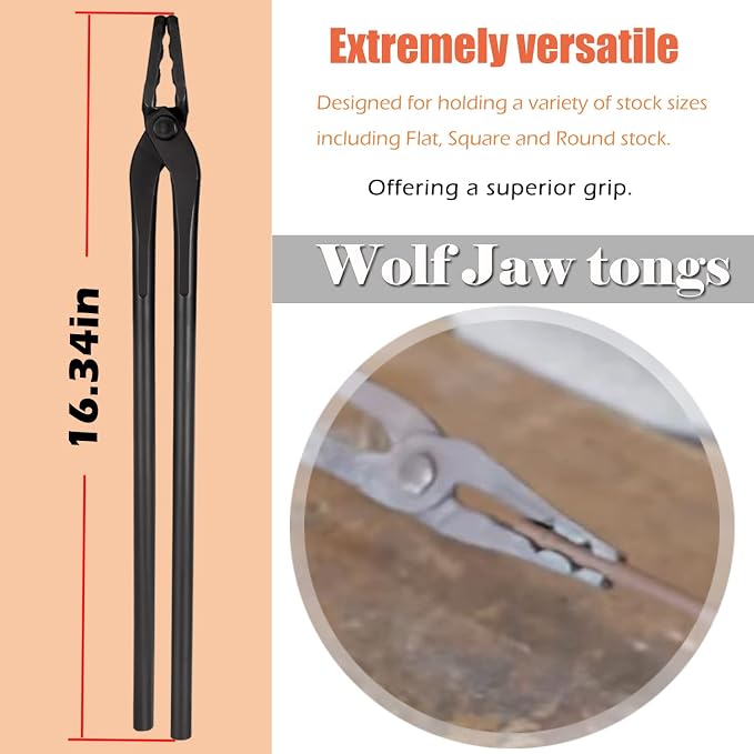 Blacksmith Tongs Tools Set Forging Tongs For Knife Making Tongs, Blacksmithing Forge Tongs Kit 5PCS - Flat Tongs & Square Jaw Tongs & Bolt Tongs & Blade Tongs & Wolf Jaw tongs Black Smith Supplies