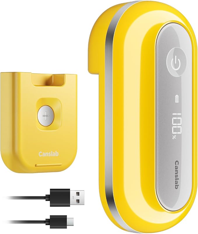 Canslab Retro Rechargeable Electric Can Opener, LED Battery Track&Auto Stop | True One-Touch Operation, Wall-Mountable Small Size, Side Cut Smooth Edge, Rechargeable, for Seniors with Arthritis, Yellow