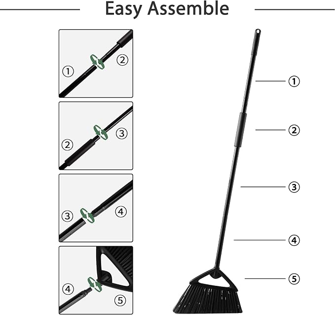 Eyliden 2pcs Broom+1pcs Dustpan Set, Broom and Dustpan Combo with Long Handle, Commercial Lobby Dust Pan Sweep Set for Outdoor Indoor