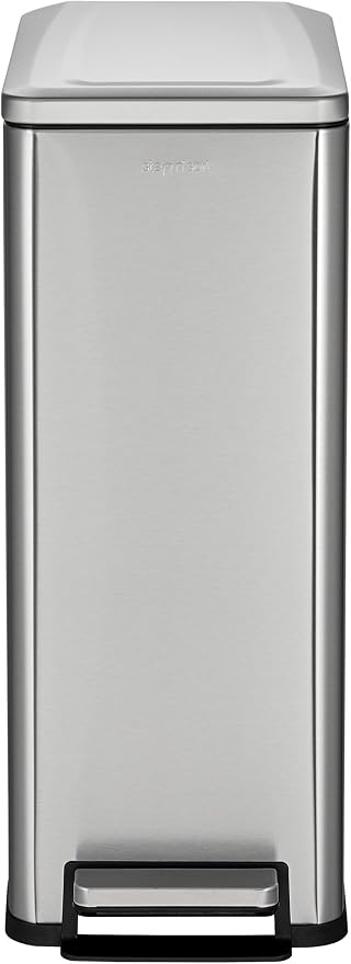 Step N’ Sort Slim Dual Recycling Bin 43L (2 x 21.5L) – Soft Close Kitchen Trash Can – Space Saving Stainless Steel – Removable Buckets