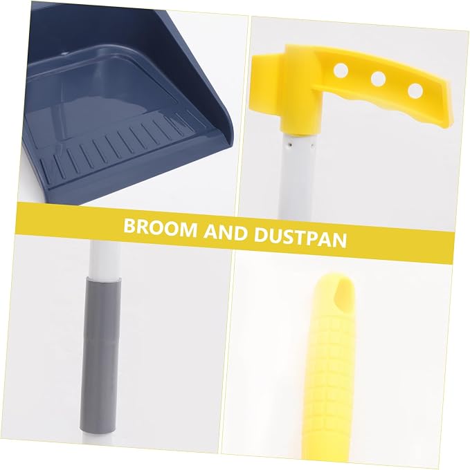 VOSAREA Broom and Dustpan Set, Heavy Duty Dust Pan and Broom with Long Handle, Standing Dustpan Set Household Floor Cleaning Tools for Home Kitchen Indoor Sweeping Blue