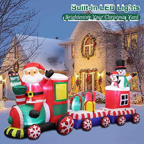 FunFanso 8 FT Christmas Inflatable Train with Santa, Snowman, Gift Boxes