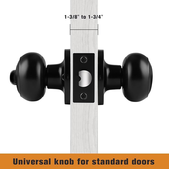 Probrico Black Door Knobs, Privacy Door Knob for Bathroom Bedroom, Interior Door Knob with Thumb Turning Locking Button, 6 Pack