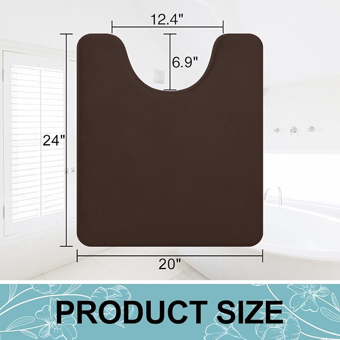 Smiry Memory Foam Toilet Rugs U-Shaped 24x20, Extra Soft Absorbent Non-Slip Contour Bathroom Rugs, Machine Washable Bath Mats for Toilet, Brown