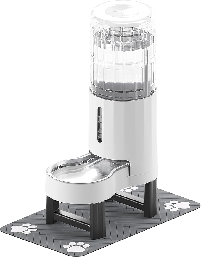 CZPET Elevated Dog Water Bowl Dispenser for Large Dogs (9.5L+Stand,White) | With Stainless Steel Bowl Gravity Waterer, Large Capacity and Drinking Area Noise-Free for Pets