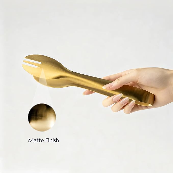 Stainless Steel Serving Tongs, Elegant Table Tongs for Dining (Matte Gold)