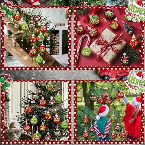 Outus 16 Pcs Christmas Ball Ornaments for Tree Red and Green Merry Christmas Hanging Ornaments Xmas Elf Balls for Tree Decoration Xmas Gifts Farmhouse Home Fireplace Decoration Holiday Party Favors
