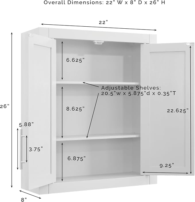 Crosley Furniture Savannah Wall Mounted Bathroom Storage Medicine Cabinet with Shelves, Walnut